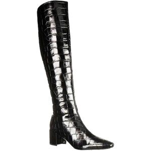 Sigerson Morrison Knee-High Boots Croc-Embossed Black Leather Women's, Size 38